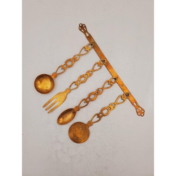 Set of 4 brass CUTLERY on the wall hanger colectable Utensils with wall … - Picture 7 of 9